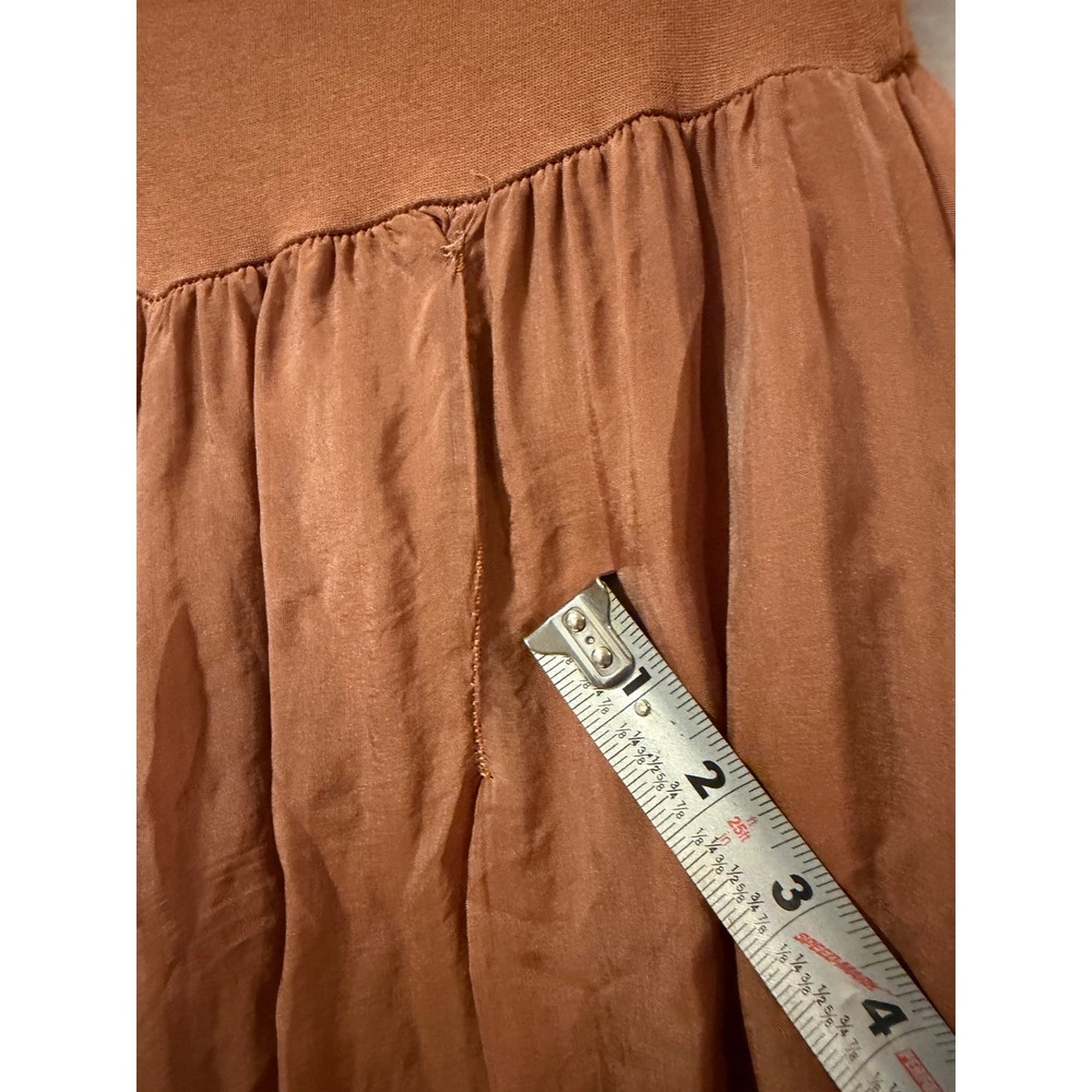 Tina Stephens Italy Wide Leg Palazzo Pants Rust Terracotta Silk Layered Slit S/M - Picture 5 of 9